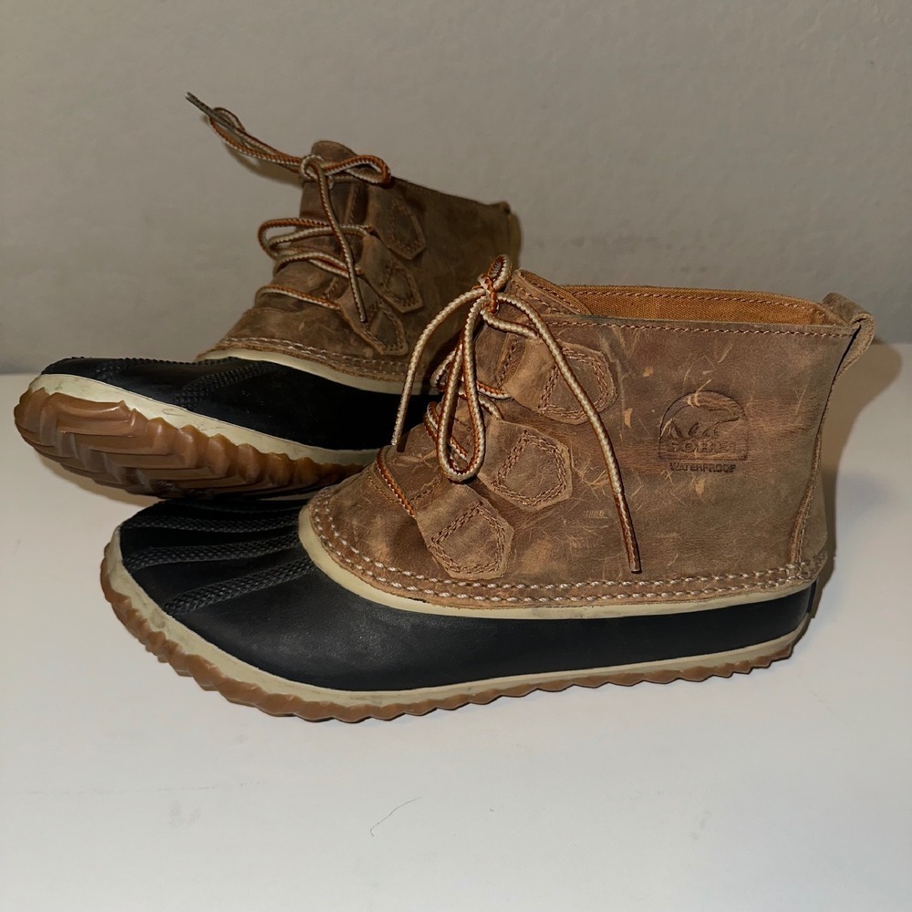Sorel Out N About Brown Leather‎ Lace Up Ankle Duck Boots Women 8.5 Outdoor - Picture 7 of 9